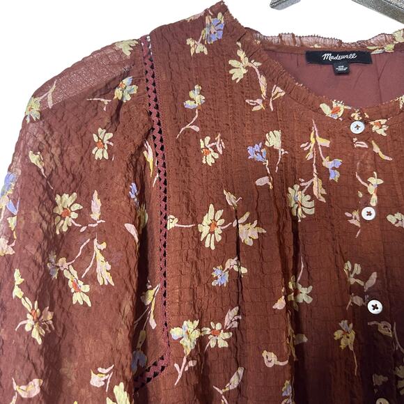 Madewell Norma Rae Brown Floral Printed Long Sleeve Dress - Picture 3 of 7